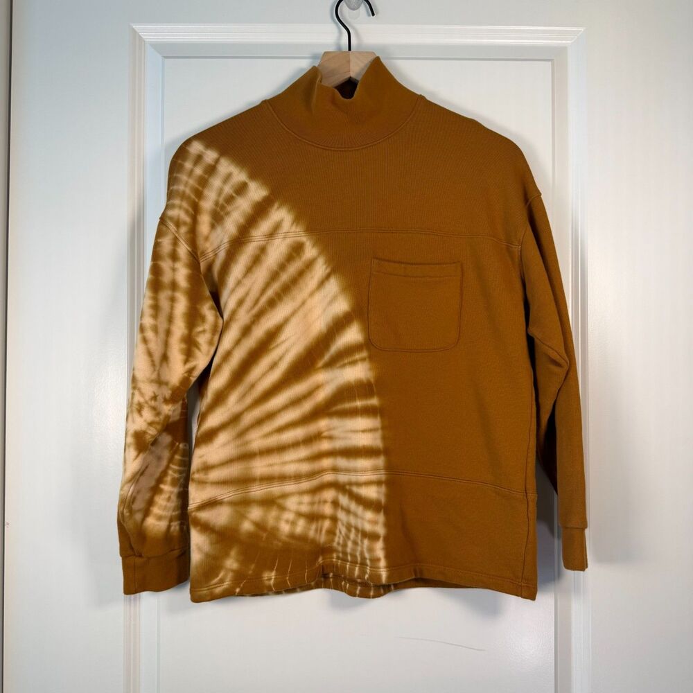 Madewell Tie Dye Mockneck Sweatshirt XS Brown Cotton Pocket Pullover NB328